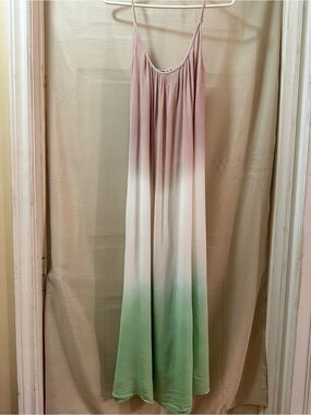 Cute Options Ombre Maxi Dress Pink Mint Green Boho Flowy Rayon Size Medium